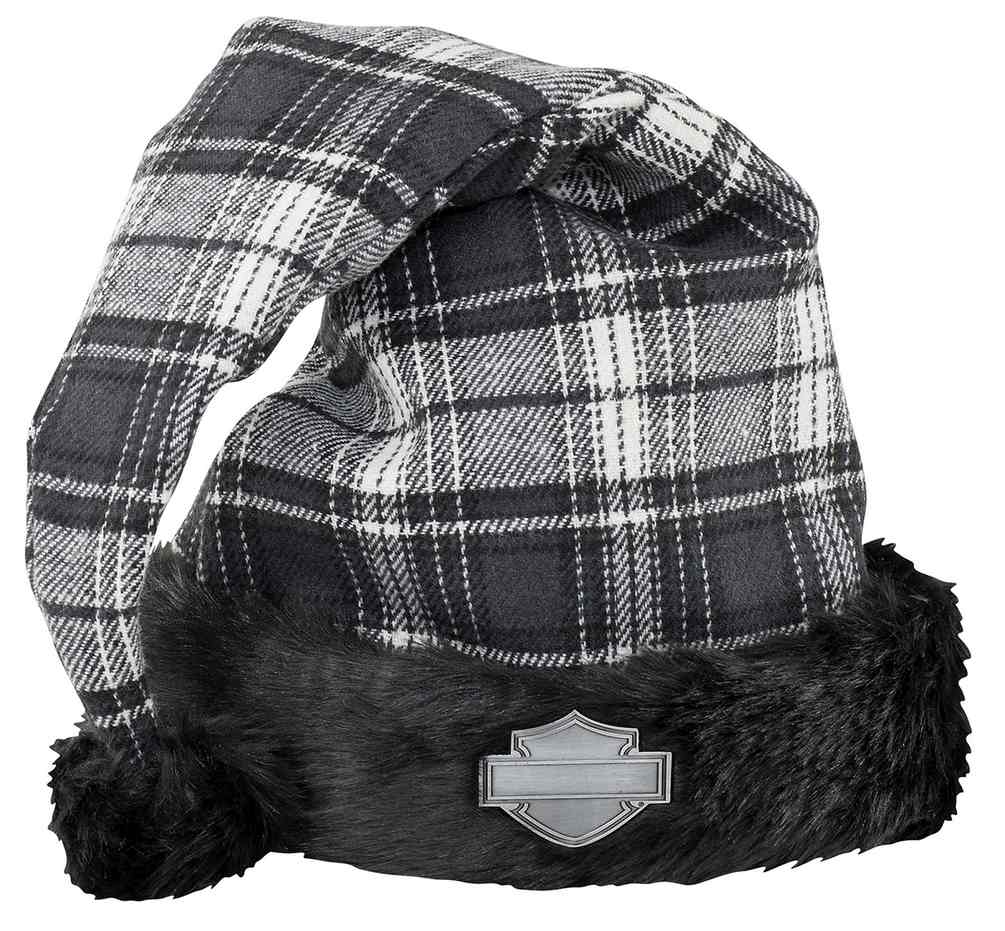 Harley-Davidson® Winter Holiday Santa Hat - Black Plaid w/ Satin Lining