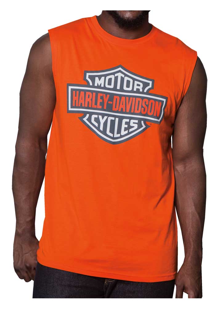 Harley-Davidson Men's Bright Bar & Shield Sleeveless Muscle Tank - Orange - Wisconsin Harley-Davidson