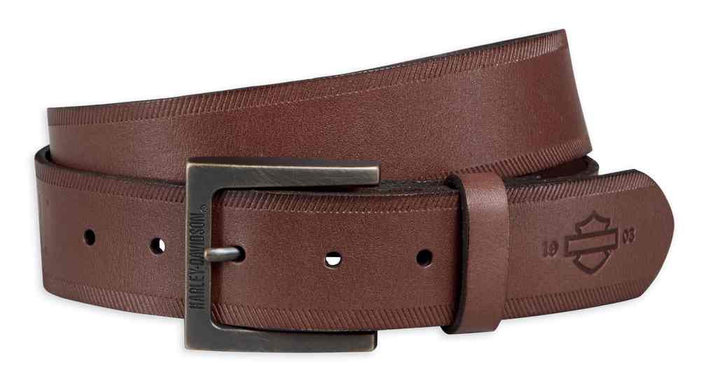 Harley-Davidson Men's Debossed Cowhide Leather Belt, Rugged Brown 97706-18VM - Wisconsin Harley-Davidson