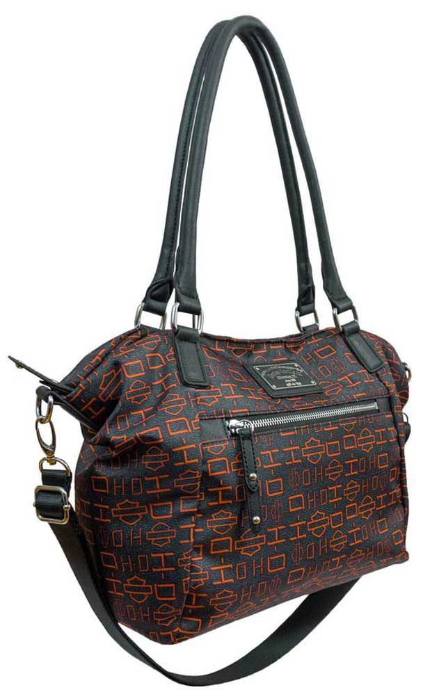 Harley-Davidson Women's Silky Gray Satchel w/ Detachable Strap SN5102S-ORGBLK - Wisconsin Harley-Davidson