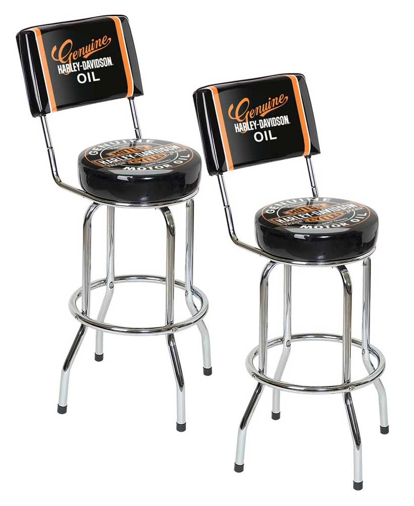 Harley-Davidson Genuine Oil Can Bar Stool w/ Backrest HDL-12203 Pack of 2 Stools - Wisconsin Harley-Davidson