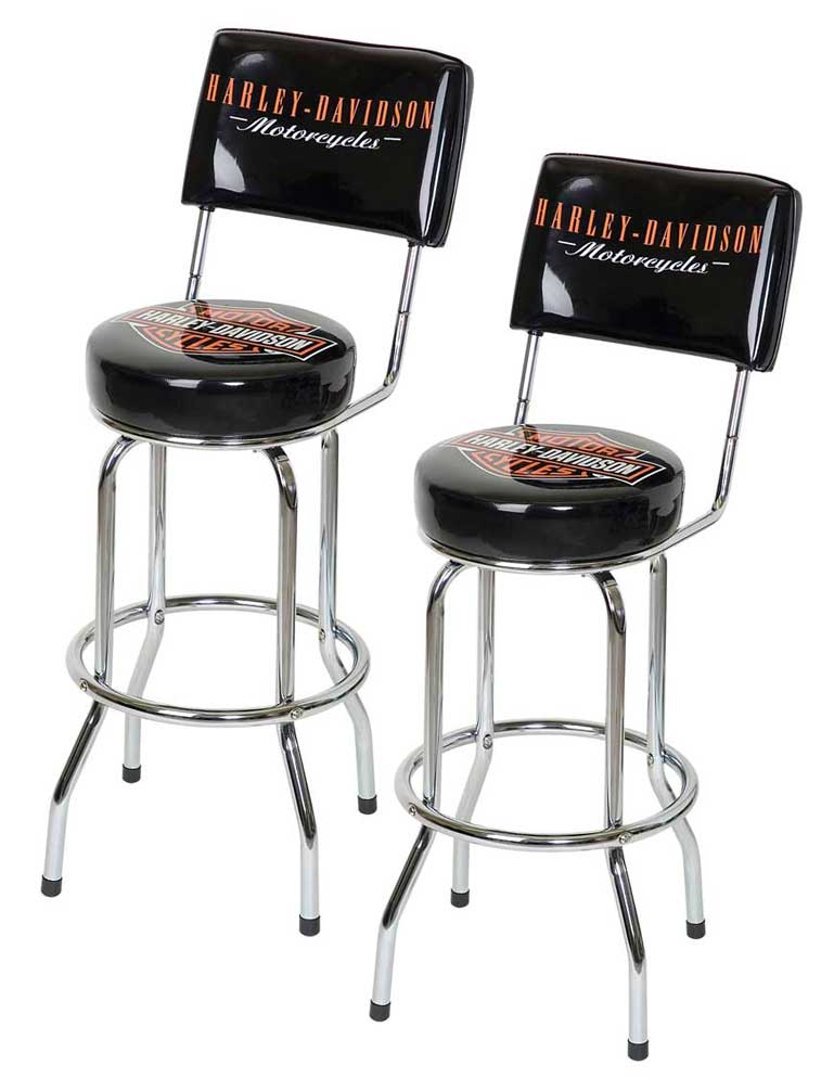 Harley-Davidson Bar & Shield Bar Stools With Back Rest HDL-12204 Set of 2 Stools - Wisconsin Harley-Davidson