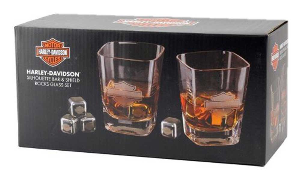 Harley-Davidson Silhouette B&S 12 oz. Rocks Glass Set w/ 4 Ice Cubes HDL-18791 - No Hassle Returns at Wisconsin Harley