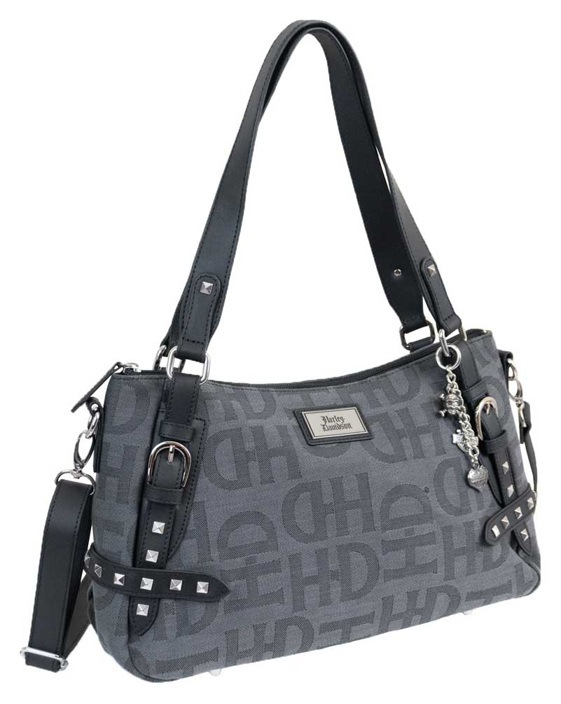 Harley-Davidson Women's Gray H-D Jacquard Cotton Satchel Purse GJ9025J-GRYBLK - Wisconsin Harley-Davidson