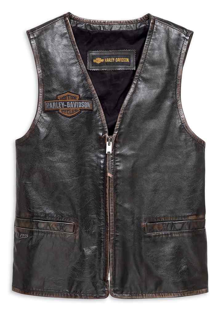 Harley-Davidson Men's Eagle Distressed Slim Fit Leather Vest, Black 98078-19VM - Wisconsin Harley-Davidson