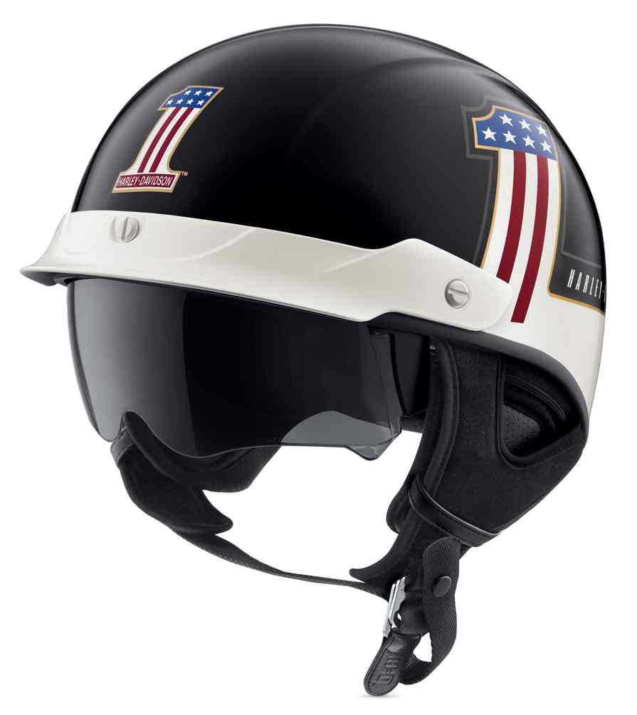 Harley-Davidson® Men's #1 Sun Shield J03 Half Helmet, Black/White