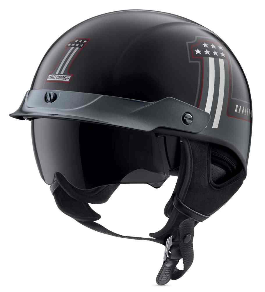 Harley-Davidson® Men's #1 Sun Shield J03 Half Helmet, Black/Steel