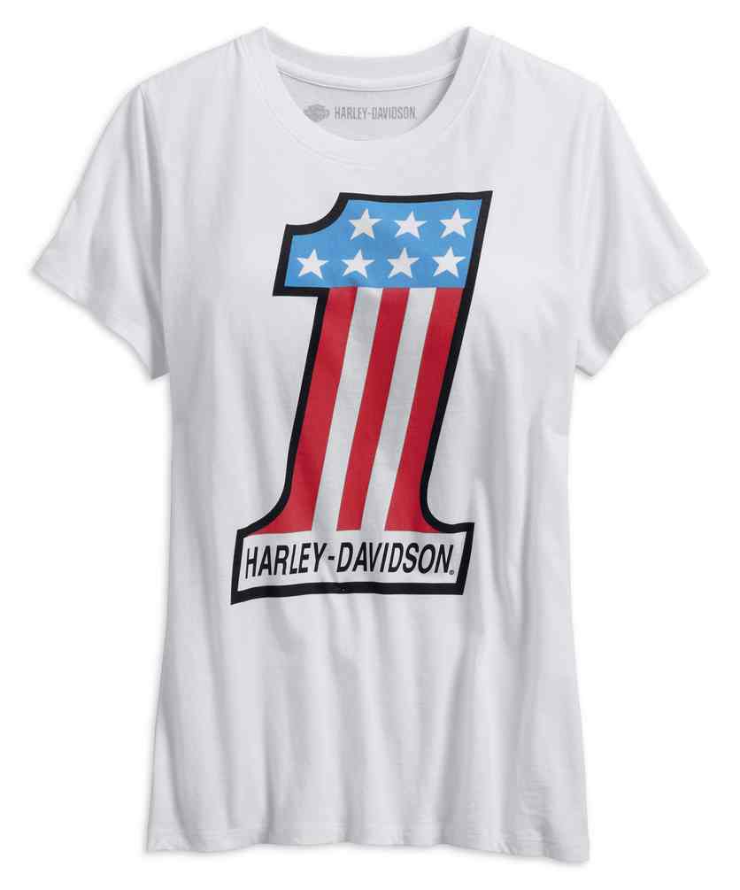 Harley-Davidson Women's Retro #1 Short Sleeve Scoop Neck Tee, White 99238-19VW - Wisconsin Harley-Davidson