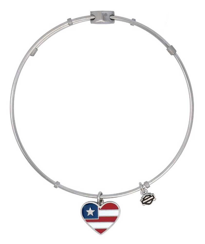Harley-Davidson® Women's RWB Heart Bangle Bracelet, 7.5 in, Silver