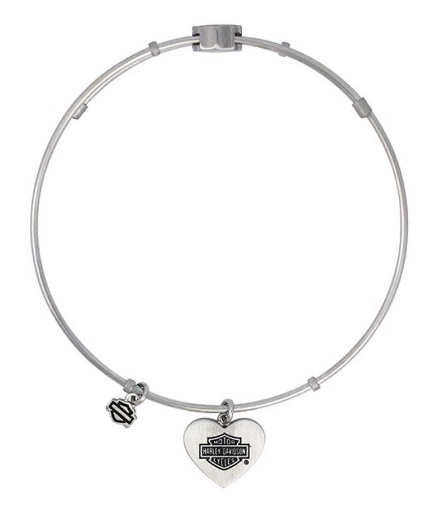 Harley-Davidson® Women's RWB Heart Bangle Bracelet, 7.5 in, Silver