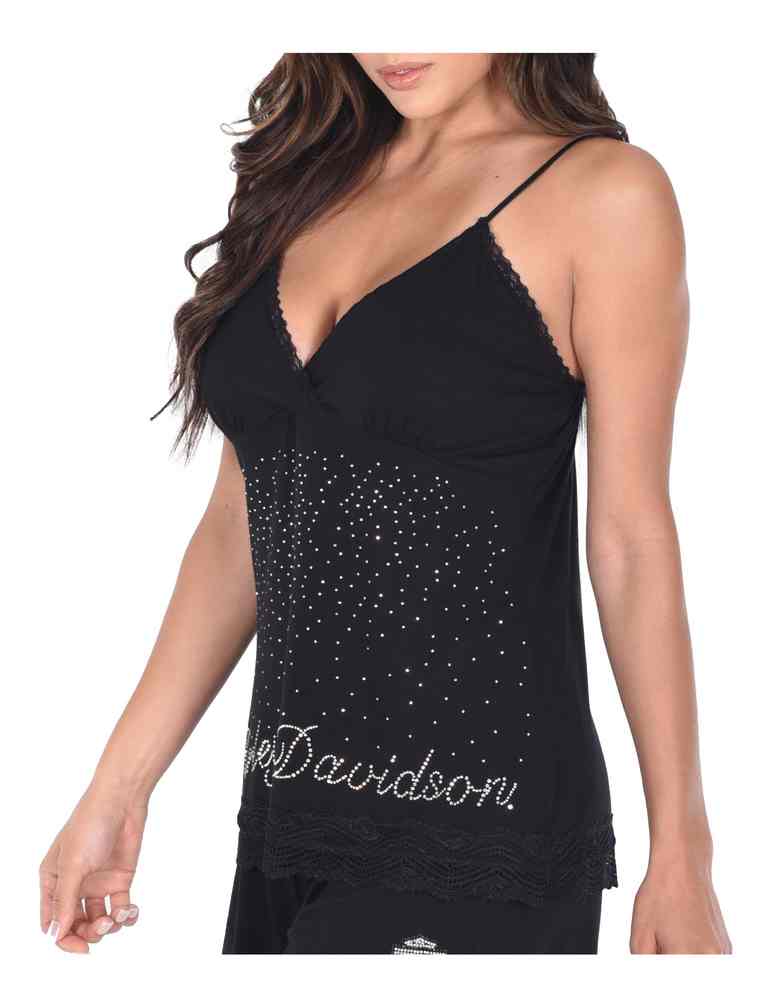 Harley-Davidson Women's Starry Nights Embellished Lace Trim Camisole, Black - Wisconsin Harley-Davidson