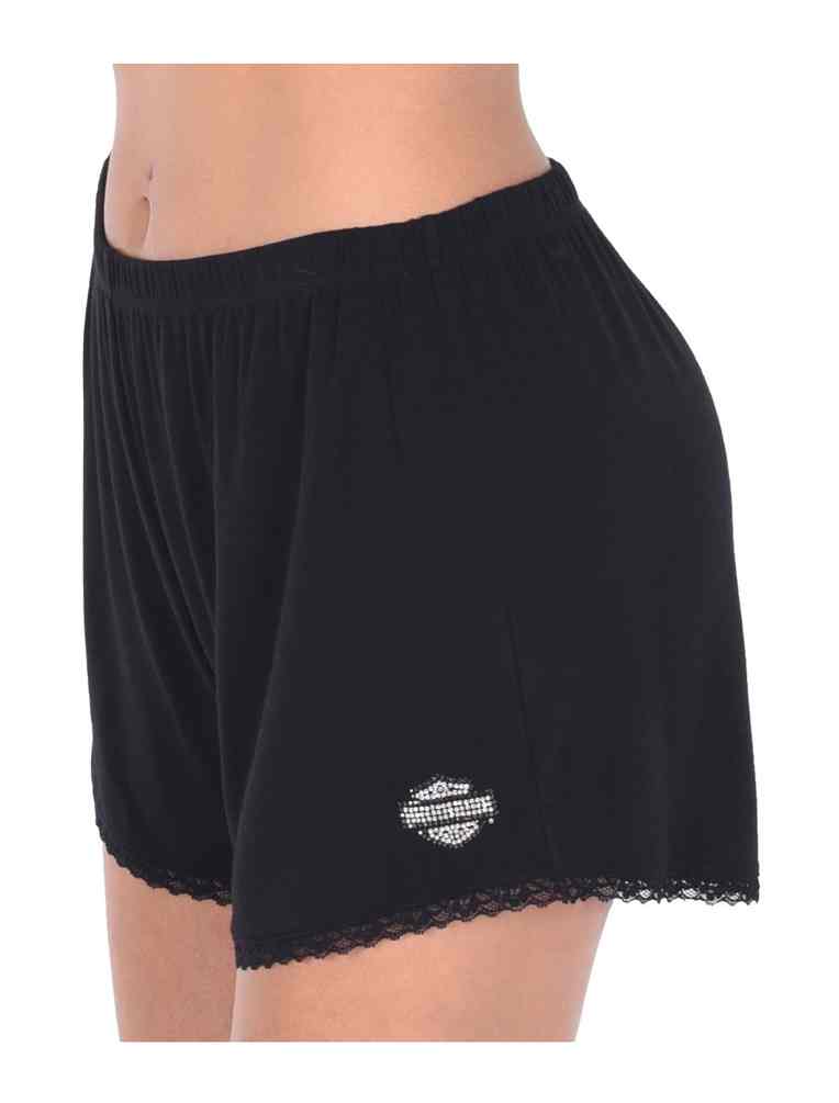 Harley-Davidson Women's Starry Nights Lace Trim Edges Lounge Shorts - Black - Wisconsin Harley-Davidson