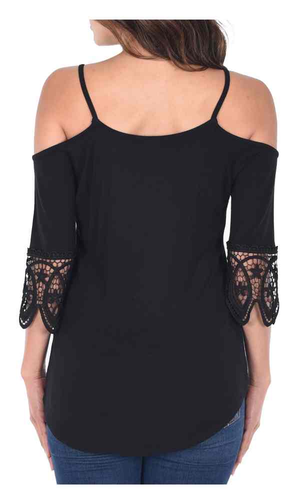 Harley-Davidson Women's Deco Daisy Cold Shoulder w/ Straps 3/4 Sleeve Top, Black - No Hassle Returns at Wisconsin Harley