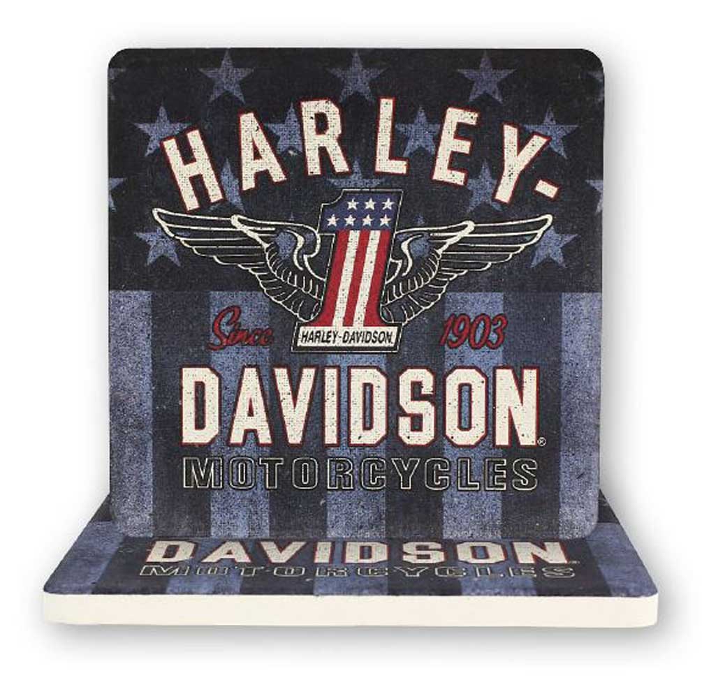 Harley-Davidson RWB #1 Wings Sandstone Coaster Set, Two Pack - 4 in. CS33884 - Wisconsin Harley-Davidson