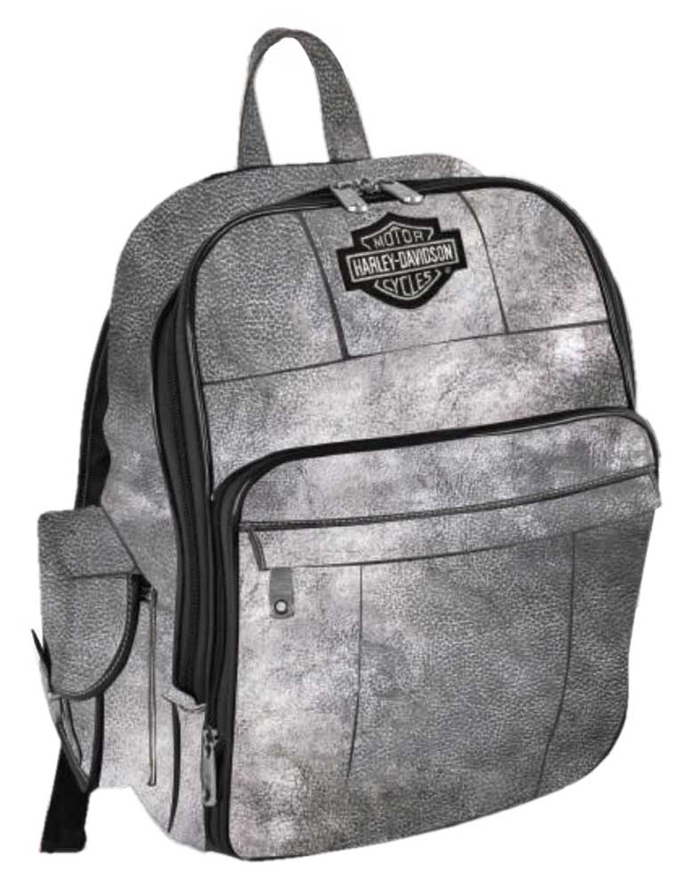 Harley-Davidson B&S Leather Backpack w/ Pockets - Silverado 99678-SILVER - Wisconsin Harley-Davidson