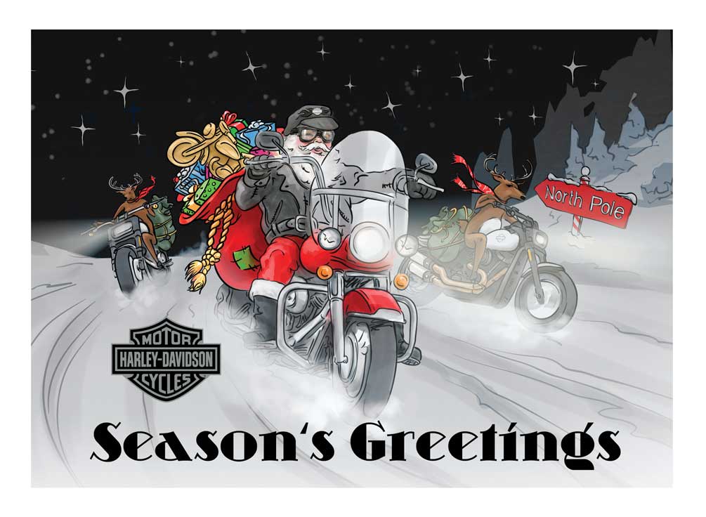 Harley-Davidson Winter Biker Santa Boxed Holiday Cards - Set of 12 HDX-90009 - Wisconsin Harley-Davidson