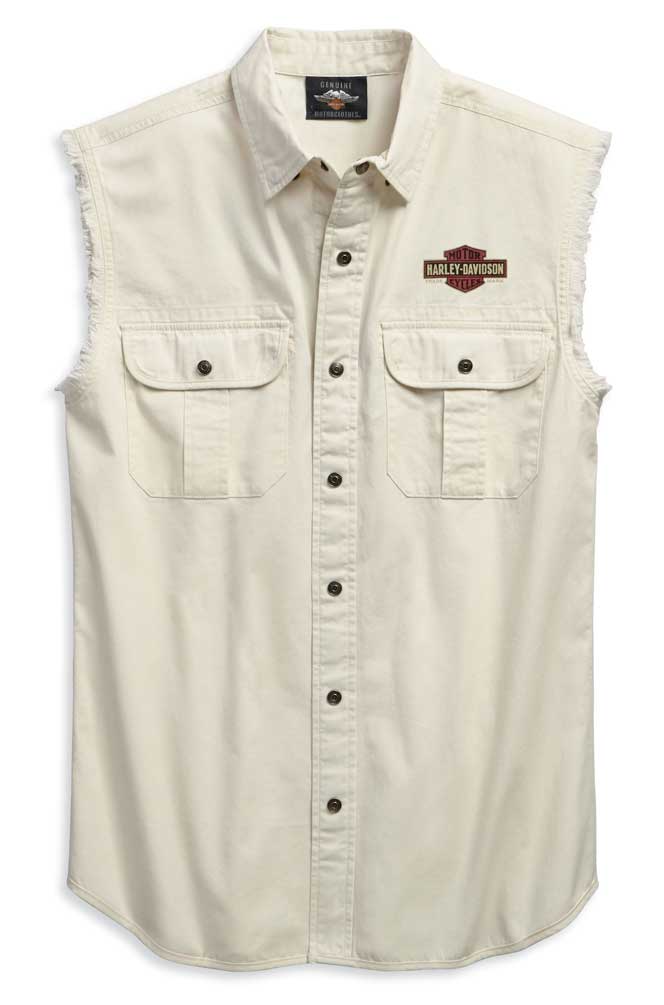 HarleyDavidson® Mens Engine Print Blowout Sleeveless Shirt, OffWhite
