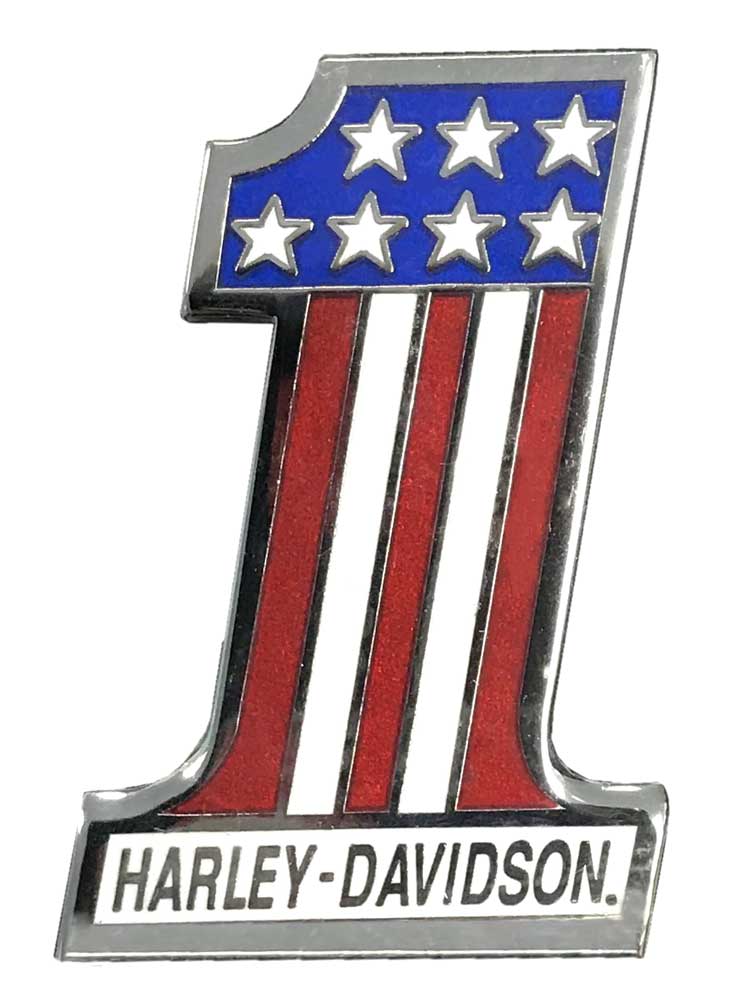 Harley-Davidson 1.5 in. RWB H-D #1 Logo Pin, Shiny Silver Finish 8008925 - Wisconsin Harley-Davidson