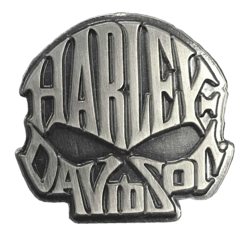 Harley-Davidson 1 in. Willie G. Skull Text Pin, Antique Silver Finish 8008871 - Wisconsin Harley-Davidson
