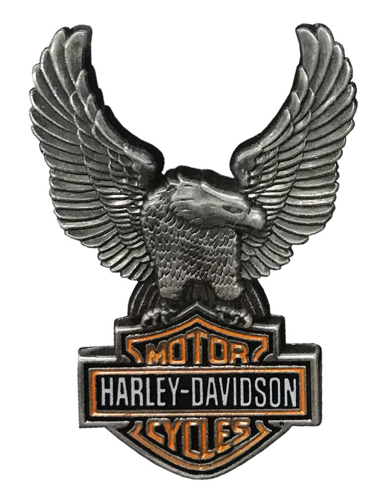 Harley-Davidson 1.5 in. Up-Winged Eagle Bar & Shield Pin, Antique Finish 8008864 - Wisconsin Harley-Davidson