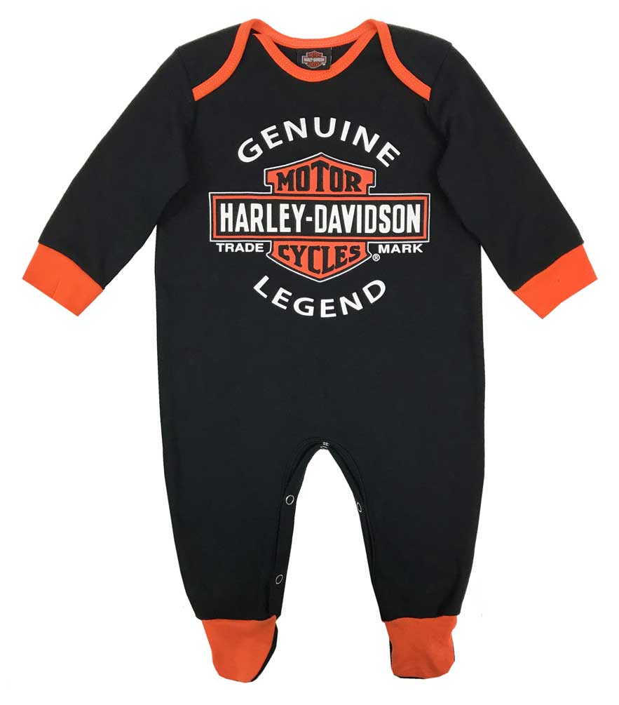 Harley-Davidson Baby Boys' Interlock B&S Footed Coveralls, Black 3050911 - Wisconsin Harley-Davidson