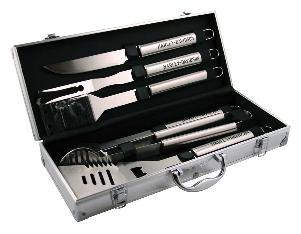 Harley-Davidson 6-piece Grill Tools Set w/ Metal Silver Carrying Case HDX-98503 - Wisconsin Harley-Davidson