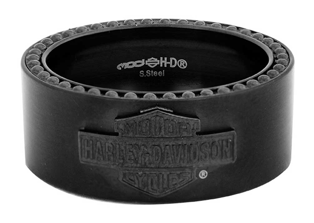 Harley-Davidson Men's Black on Black Bar & Shield Band Ring, Steel HSR0052 - Wisconsin Harley-Davidson