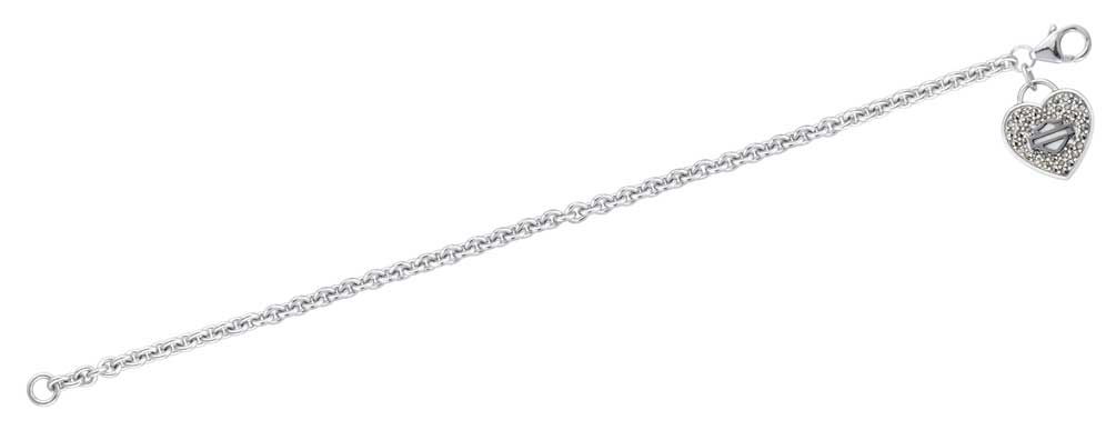 Harley-Davidson Women's Bling Heart with B&S Chain Bracelet, Silver HDB0428 - Wisconsin Harley-Davidson