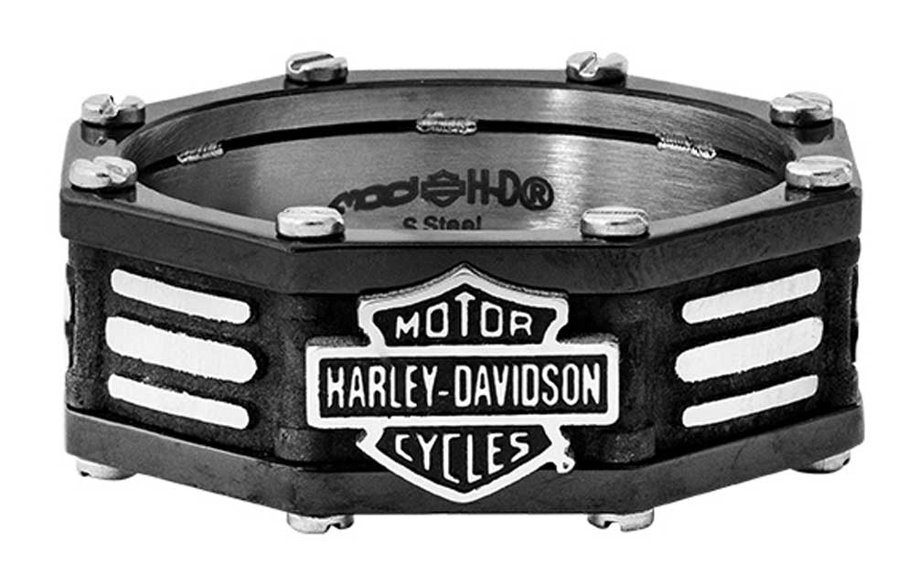 Harley-Davidson Men's Black Edge Bar & Shield Band Ring, Stainless Steel HSR0056 - Wisconsin Harley-Davidson