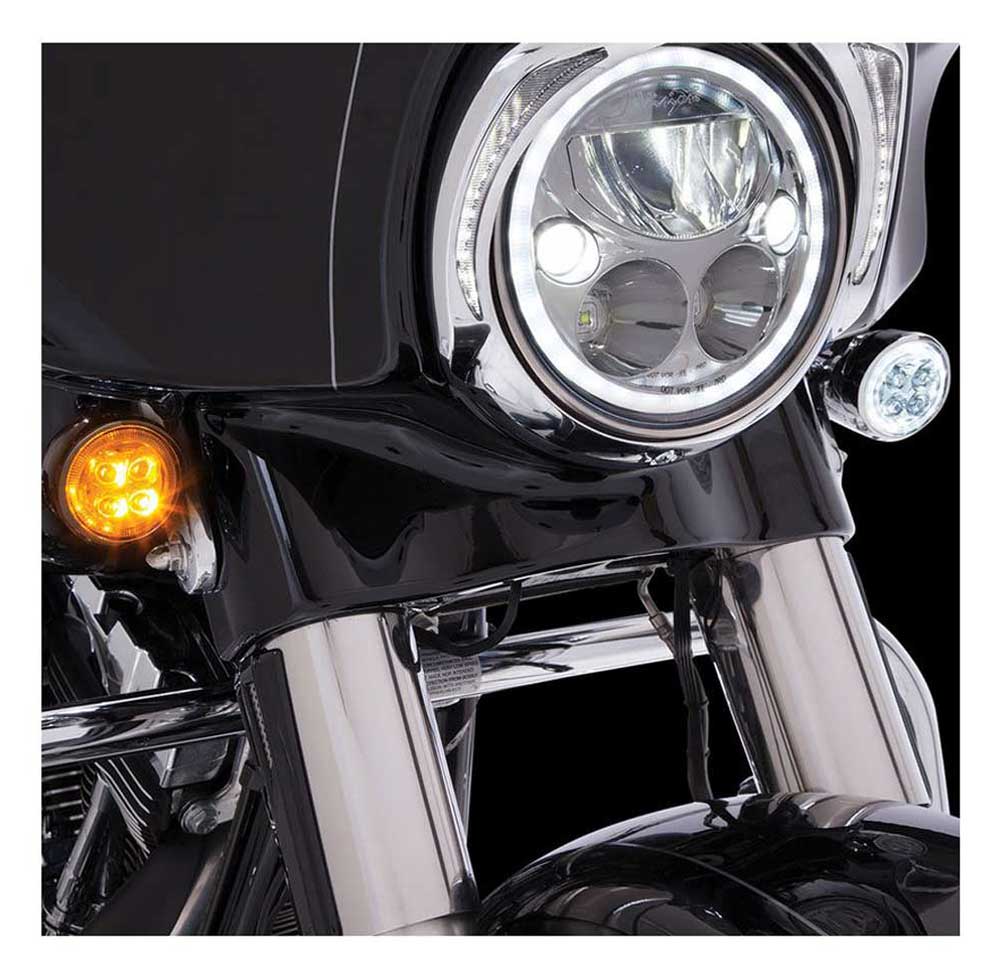 Ciro Fang Front LED Signal Light Inserts, '00-up Harley Bullet Lights, Chrome - Wisconsin Harley-Davidson