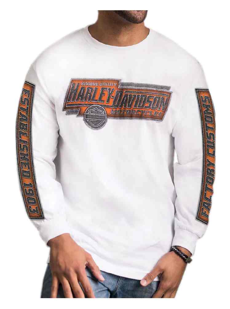 Harley-Davidson Men's Validation Long Sleeve Crew Neck Cotton Shirt, White - Wisconsin Harley-Davidson