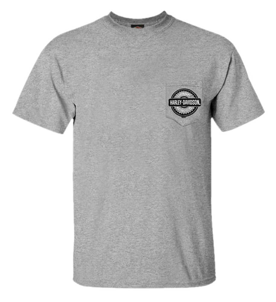 Harley-Davidson Men's Gear Badge Chest Pocket Short Sleeve T-Shirt - Gray - Wisconsin Harley-Davidson