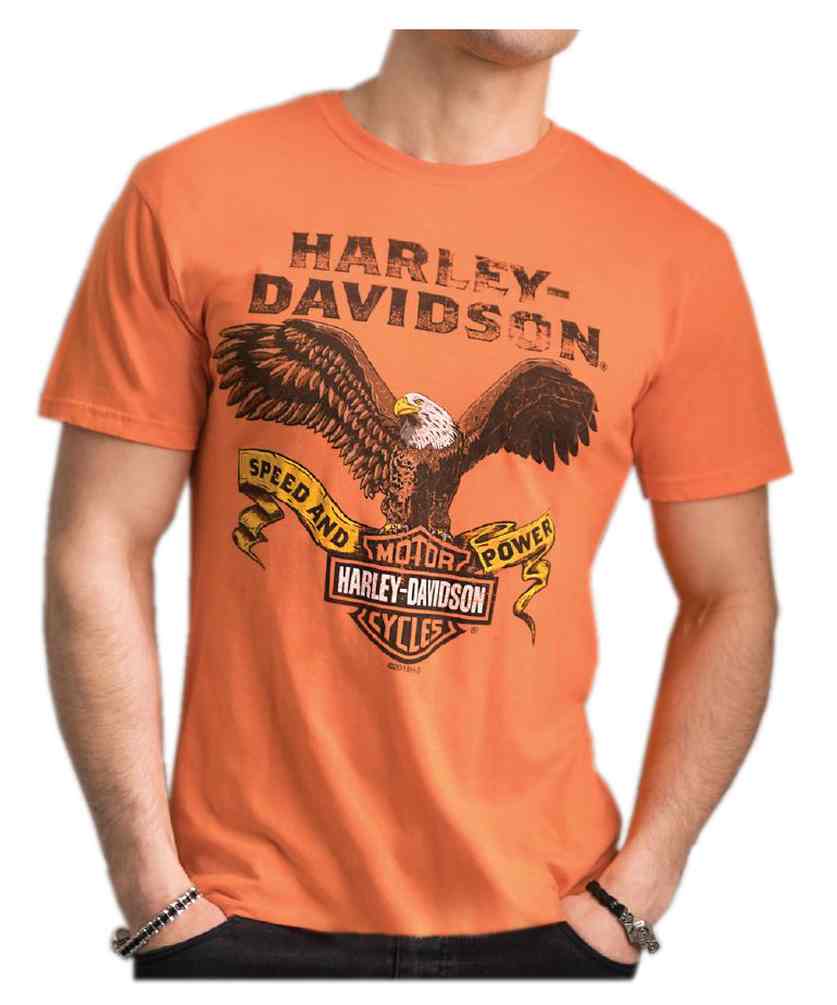 Harley-Davidson Men's Distressed Regal Eagle Tri-Blend Short Sleeve Tee, Orange - Wisconsin Harley-Davidson