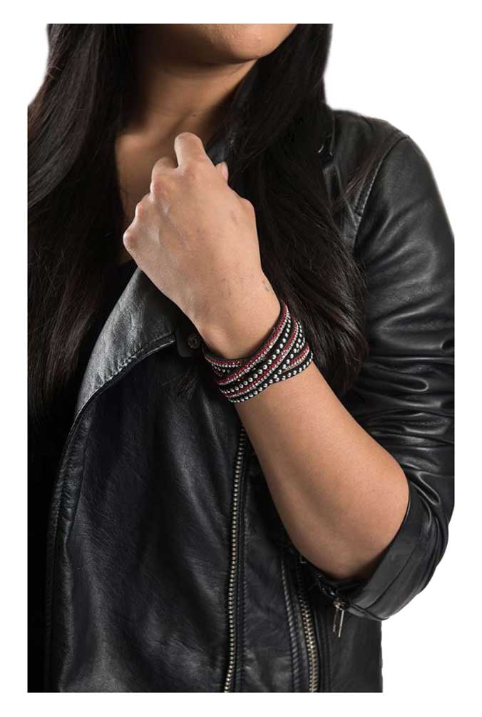 Harley-Davidson Free Shipping - Women's Silver Studded with Bling Embellishment Red Faux Suede Bracelet 84074 - Free Shipping on many products plus Orders Over $99