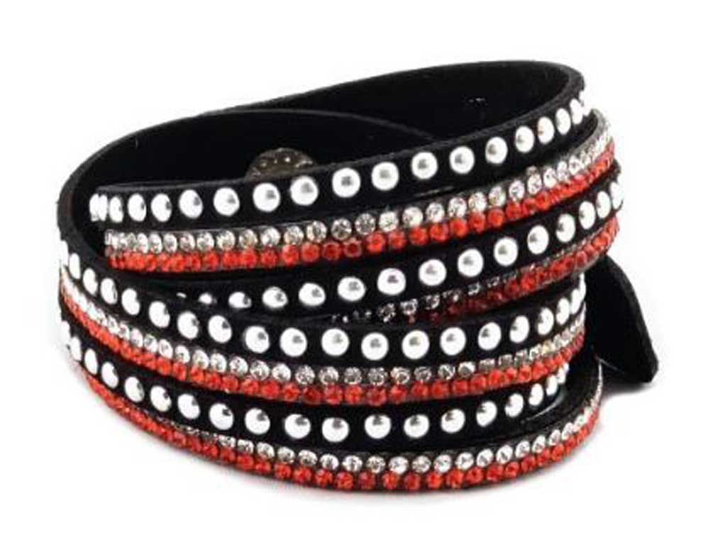 Women's Silver Studded with Bling Embellishment Red Faux Suede Bracelet 84074 - Wisconsin Harley-Davidson