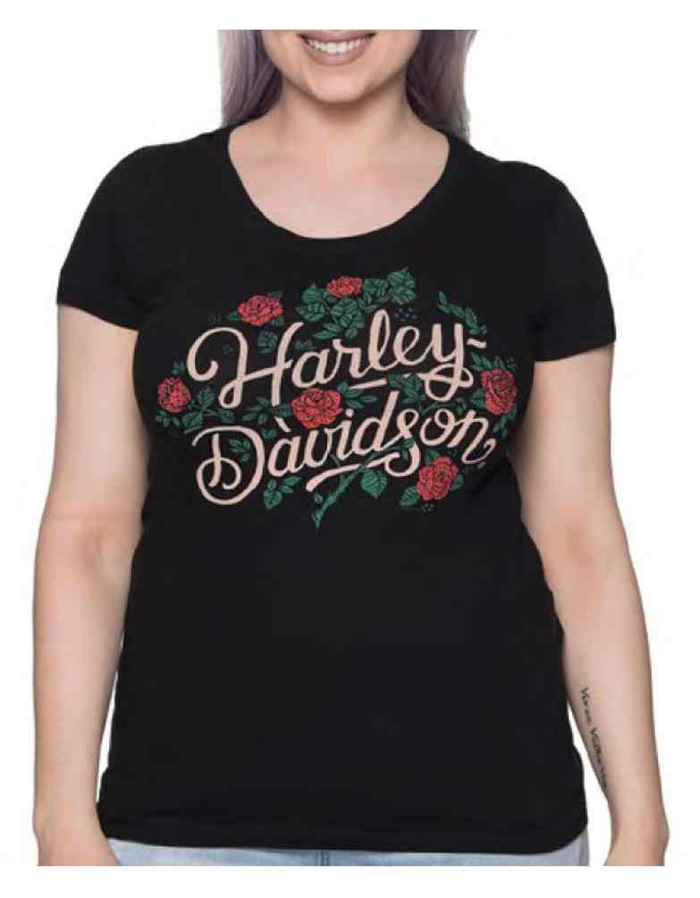Harley-Davidson Women's Floral Divine Embellished Short Sleeve Tee - Black - Wisconsin Harley-Davidson