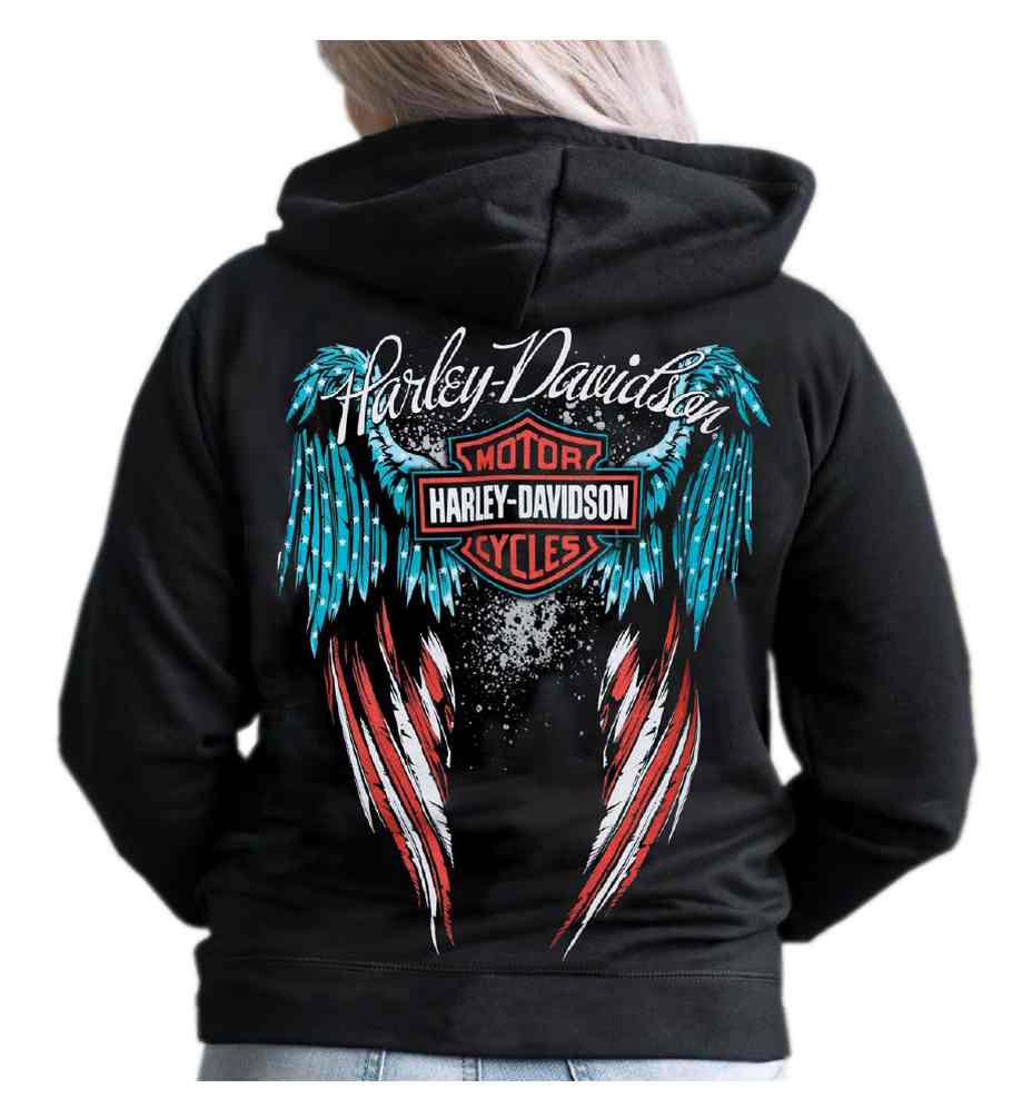 Harley Davidson® Womens American Angel Zip Up Poly Blend Hoodie Black Wisconsin Harley Davidson 7568