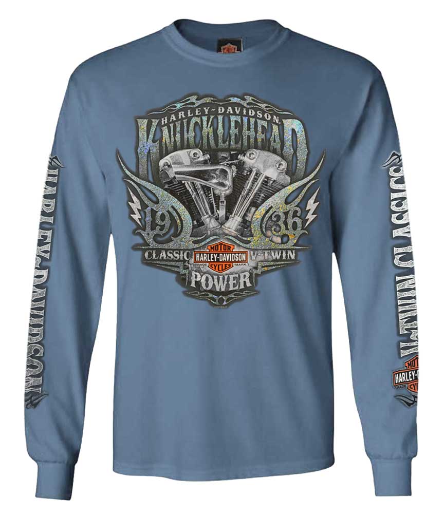 Harley-Davidson Men's Brute Force Crew Neck Long Sleeve Shirt - Indigo Blue - Wisconsin Harley-Davidson