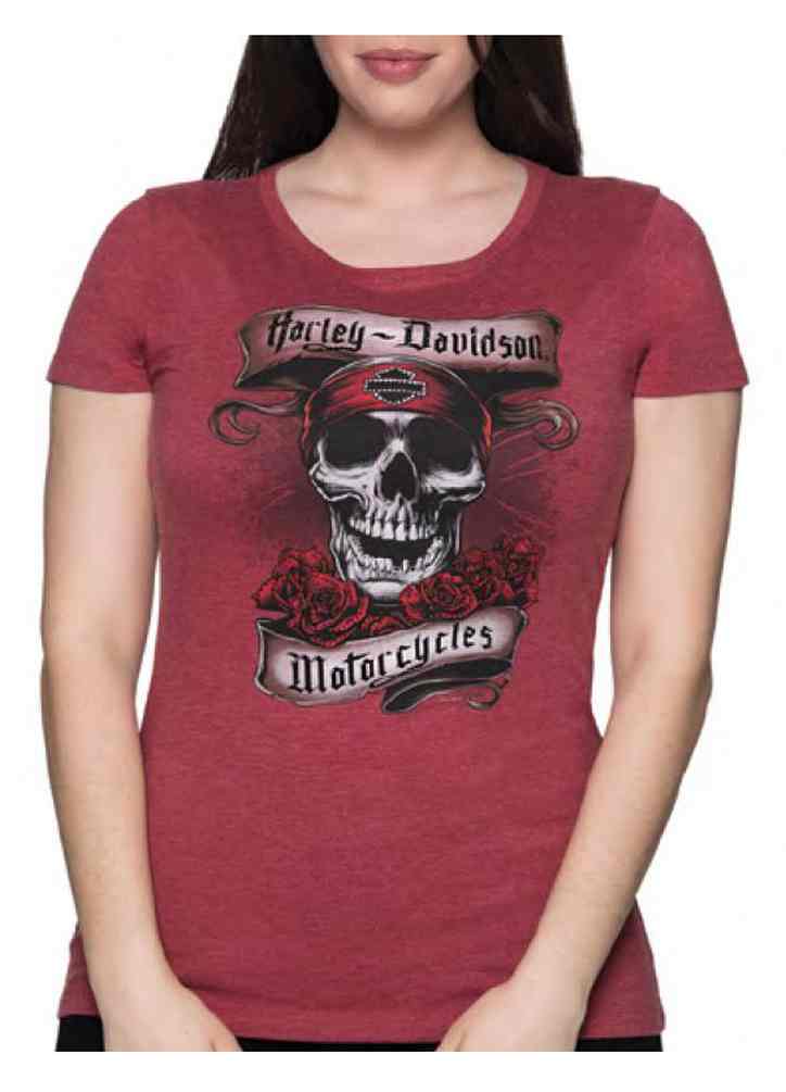 Harley-Davidson Women's Ritual Ride Embellished Short Sleeve Tee - Dark Red - Wisconsin Harley-Davidson