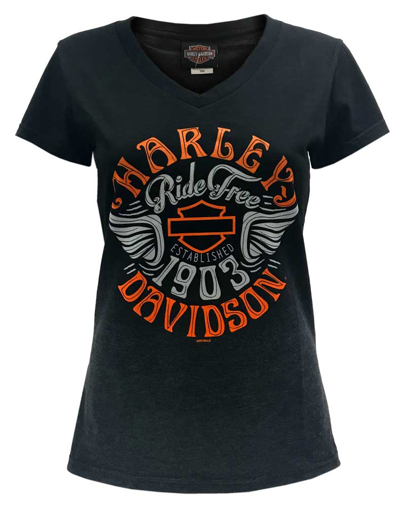 Harley-Davidson Women's Radiant Prowess Short Sleeve Tee, Black & Gray Ombre - Wisconsin Harley-Davidson