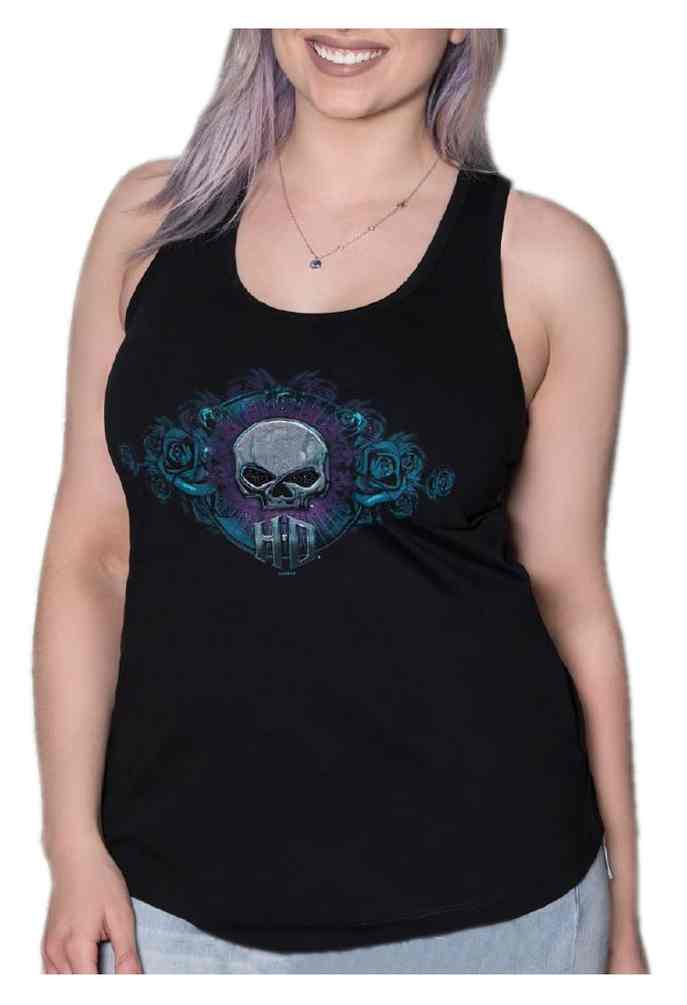 Harley-Davidson Women's Embellished Metal Skull & Roses Sleeveless Tank Top - Wisconsin Harley-Davidson