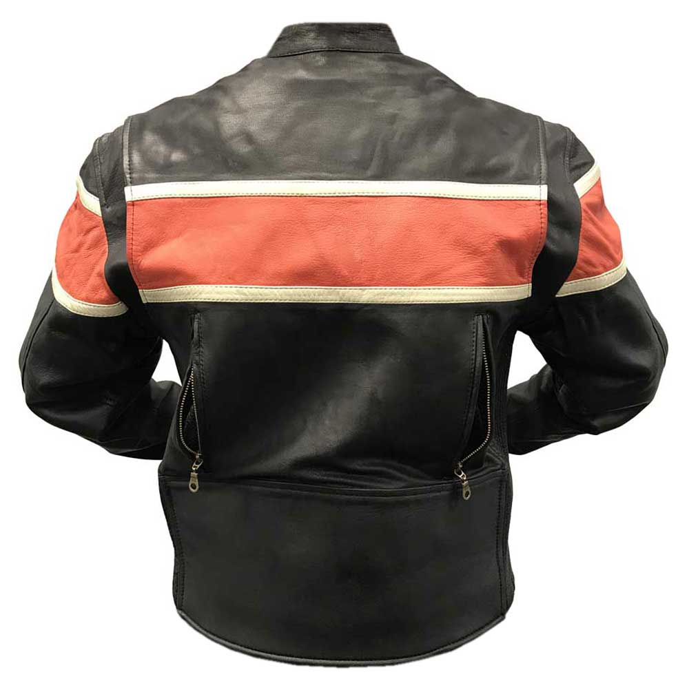 Redline Men's Orange Stripe Cowhide Leather Motorcycle Jacket