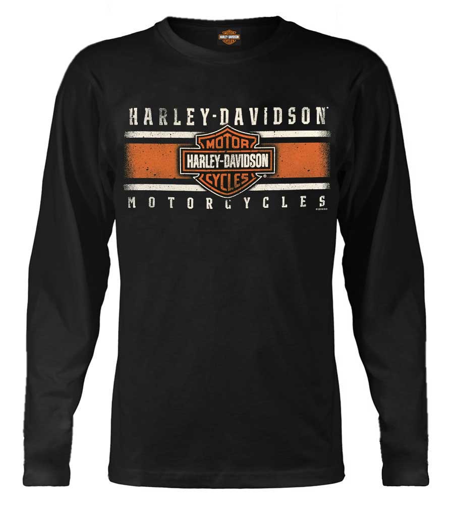Harley-Davidson Men's Custom Iconic B&S Long Sleeve Crew-Neck Shirt - Black - Wisconsin Harley-Davidson