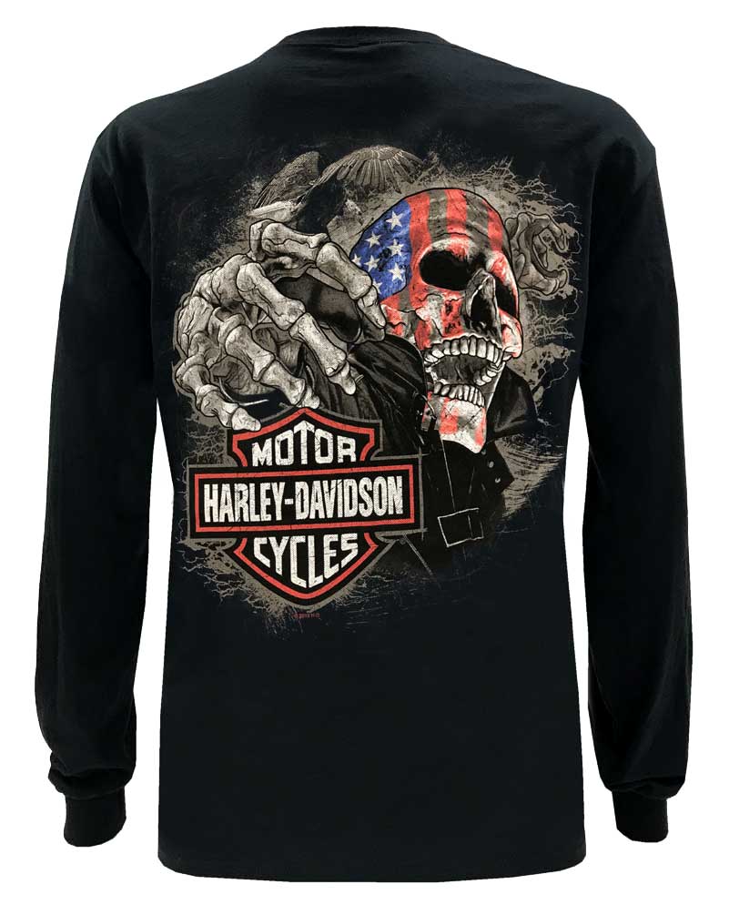 Harley-Davidson Free Shipping - Harley-Davidson Men's Custom Skull & Stars Long Sleeve Crew-Neck Shirt - Black - Free Shipping on many products plus Orders Over $99