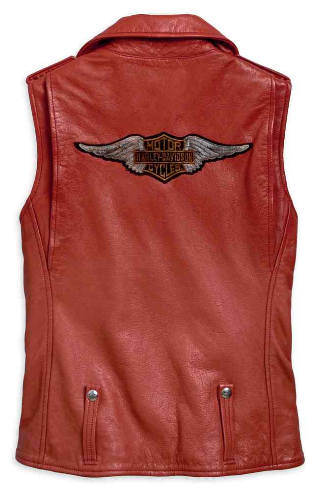 Harley-Davidson® Womens Asymmetrical Red Leather Bar & Shield Zip