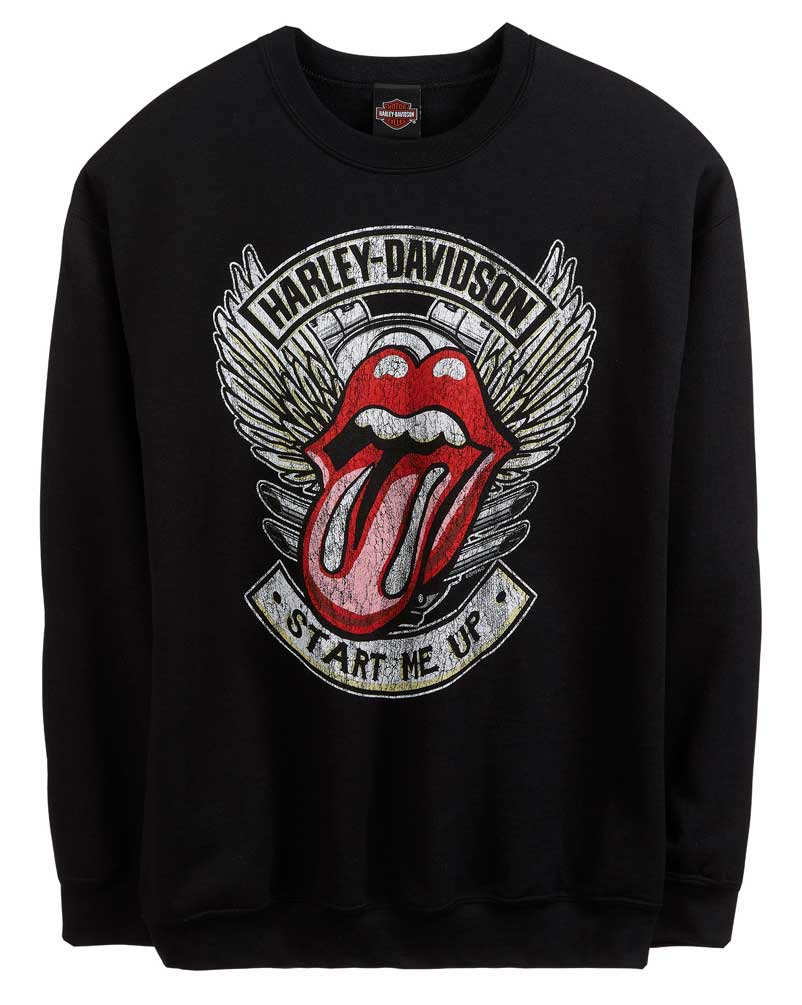Harley-Davidson Men's Rolling Stones Start Me Up Fleece Pullover Crew Sweatshirt - Wisconsin Harley-Davidson