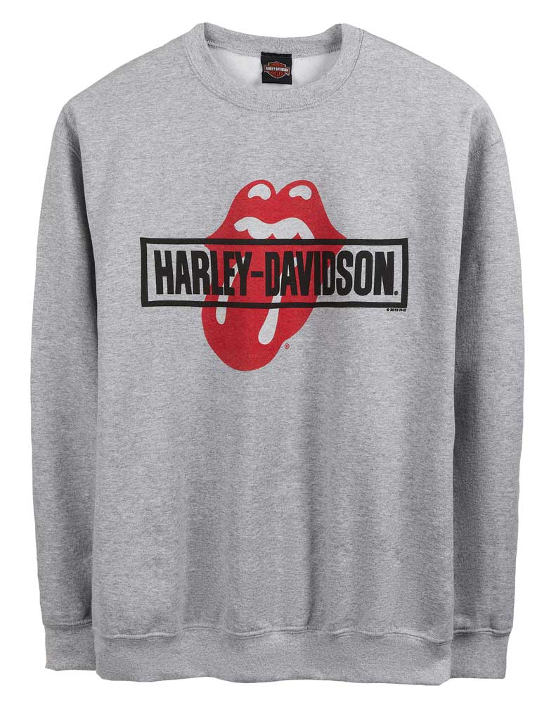 Harley-Davidson Men's Rolling Stones Mash Fleece Pullover Crew Sweatshirt, Gray - Wisconsin Harley-Davidson