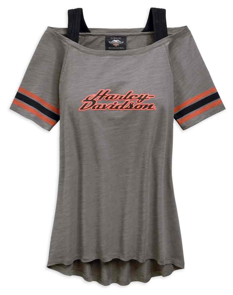 Harley Davidson Women S Striped Sleeve Short Sleeve Tee Gray