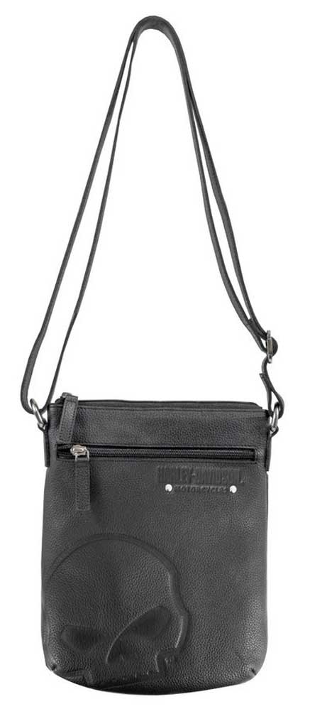 Harley-Davidson Womens Embossed Skull Crossbody Leather Purse SEW9016-BLACK - Wisconsin Harley-Davidson