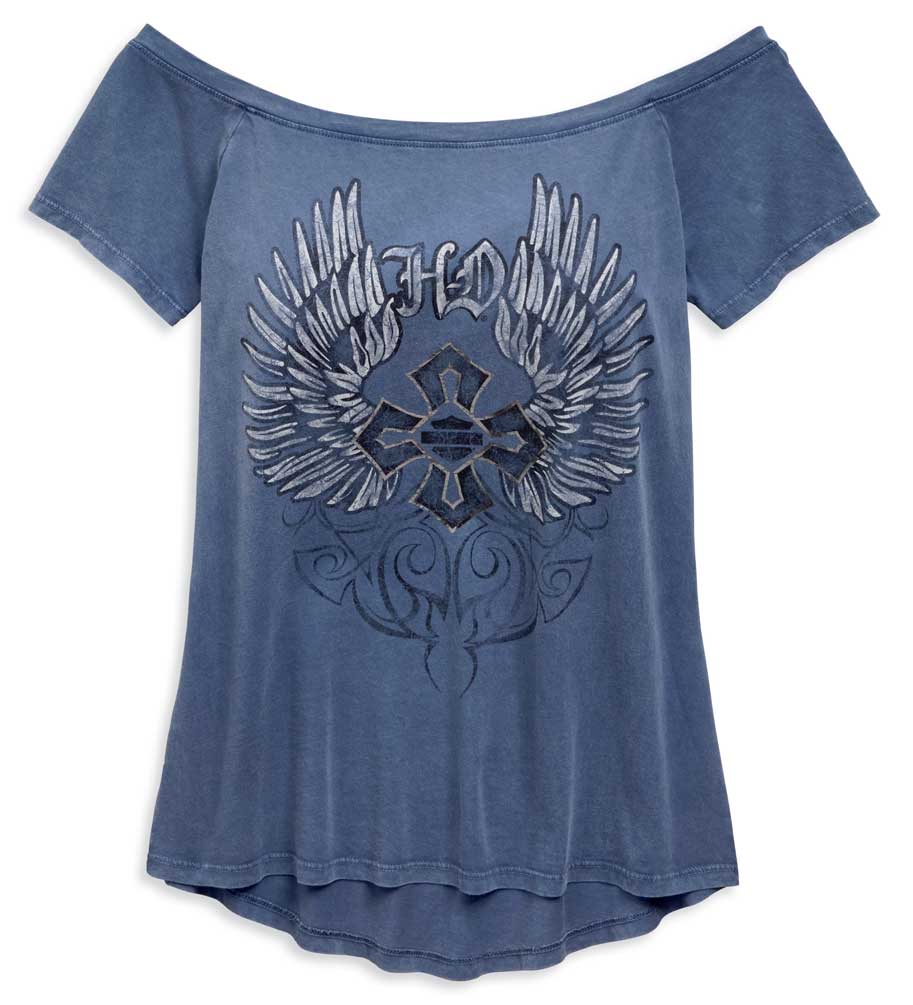 トップス dfg Harley-Davidson® Women's Winged Cross Wide Neckline Tee